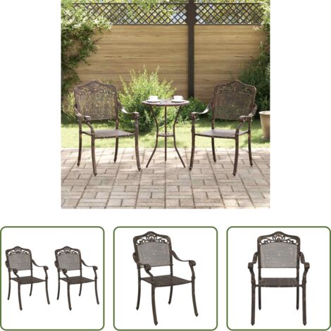 vidaXL Sedia vintage -  Sedia da Giardino 2 pcs Bronzo 55 x 55 x 92,5cm Alluminio