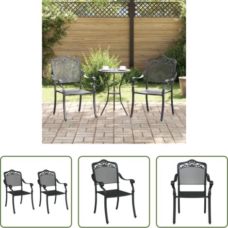 vidaXL Sedia vintage -  Sedia da Giardino 2 pcs Nero 55 x 55 x 92,5cm Alluminio