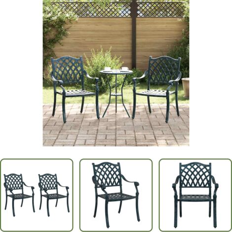 vidaXL Sedia vintage -  Sedia da Giardino 2 pcs Verde 56 x 55 x 92.5cm Alluminio