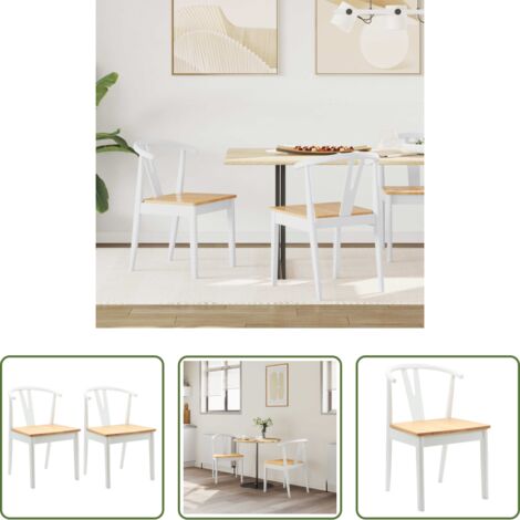 vidaXL Sedia vintage -  Sedia da pranzo 2 pcs Bianco e Naturale Legno di gomma solido