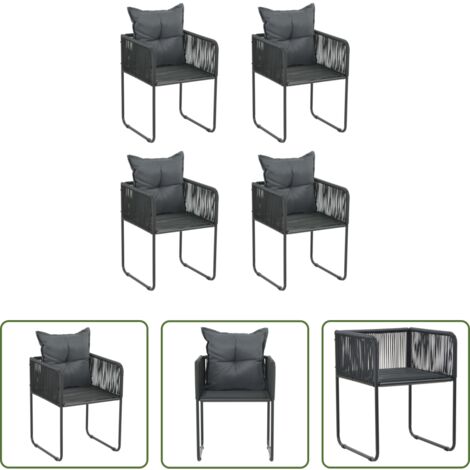 vidaXL Sedie all'aperto -  Sedie da Esterni 4 pz con Cuscini in Polyrattan Nere