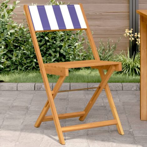 vidaXL Sedie Bistrò 2pz Blu e Bianco Legno Massello Acacia e Tessuto