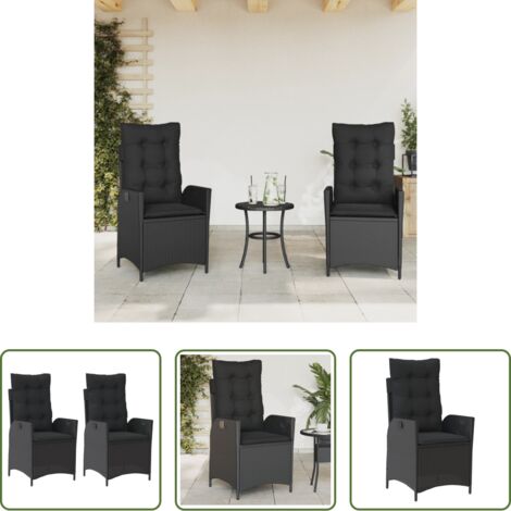vidaXL Sedie con schienale regolabile -  Sedie Reclinabili da Giardino 2 pz con Cuscini Nero Polyrattan