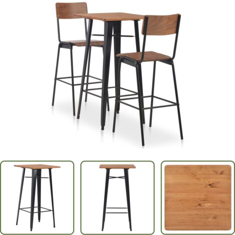 vidaXL Sedie da bar -  Set da Bar 3 pz in Acciaio Marrone Nero