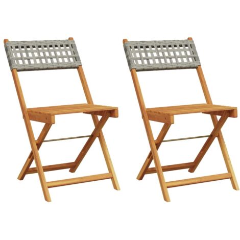 vidaXL Sedie da Bistrò 2 pz Grigie Legno Massello Acacia e Polyrattan