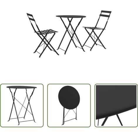 vidaXL Sedie da bistrò - Set da Bistrot 3 pz in Acciaio Nero