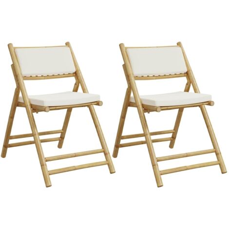 vidaXL Sedie da Bistrot Pieghevoli 2 pz Cuscini Bianco Crema in Bambù