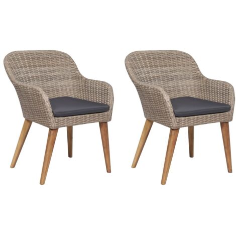 vidaXL Sedie da Esterno con Cuscini 2 pz in Polyrattan Marrone