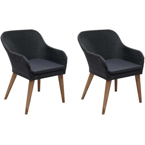 vidaXL Sedie da Esterno con Cuscini 2 pz in Polyrattan Nero