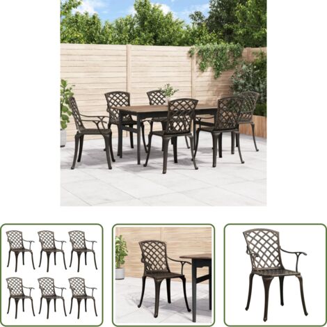 vidaXL Sedie da esterno -  Sedie da Giardino 6 pz in Alluminio Pressofuso Bronzo