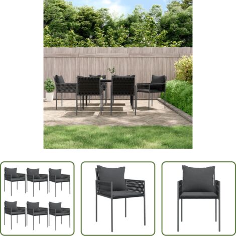 vidaXL Sedie da esterno -  Sedie da Giardino con Cuscini 6pz Nere 54x61x83cm in Polyrattan