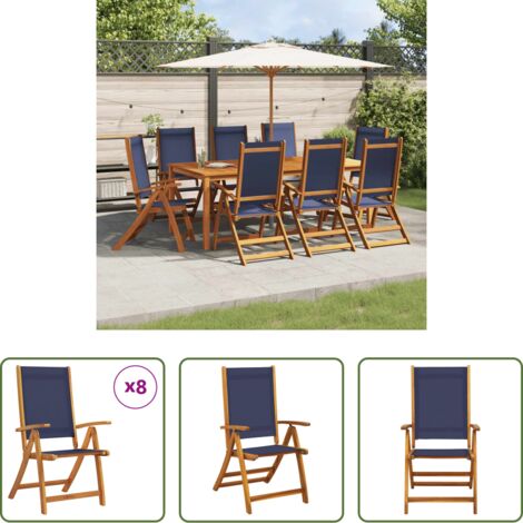 vidaXL Sedie da esterno - Sedie da Giardino Pieghevoli 8 pz Massello d'Acacia e Textilene