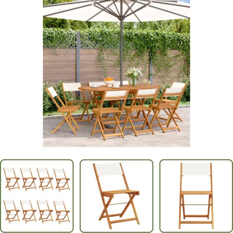 vidaXL Sedie da esterno -  Sedie da Giardino Pieghevoli 8pz Bianco Crema Tessuto e Legno