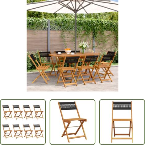 vidaXL Sedie da esterno -  Sedie da Giardino Pieghevoli 8pz Nere Legno Massello di Acacia