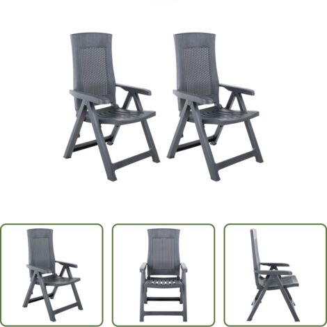 vidaXL Sedie da esterno -  Sedie da Giardino Reclinabili 2 pz in Plastica Antracite