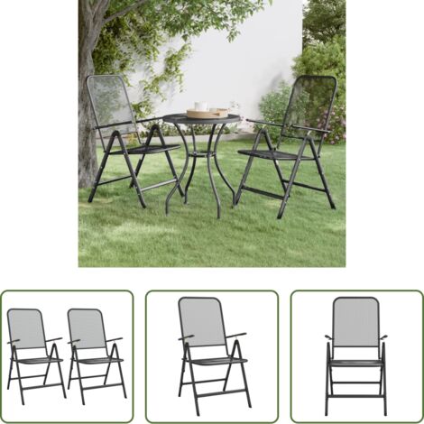 vidaXL Sedie da esterno -  Sedie Giardino Pieghevoli 2 pz Rete Metallica Espansa Antracite