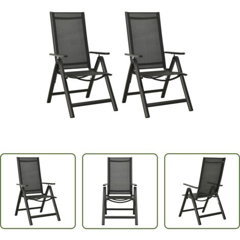 vidaXL Sedie da esterno - Sedie Giardino Pieghevoli 2 pz Textilene e Alluminio Nere