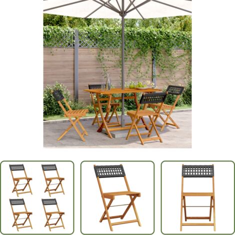 vidaXL Sedie da esterno -  Sedie Giardino Pieghevoli 4pz Nere Polyrattan e Legno Massello