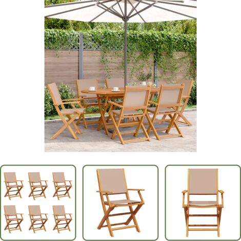vidaXL Sedie da esterno -  Sedie Giardino Pieghevoli 6pz Tortora Tessuto e Legno Massello