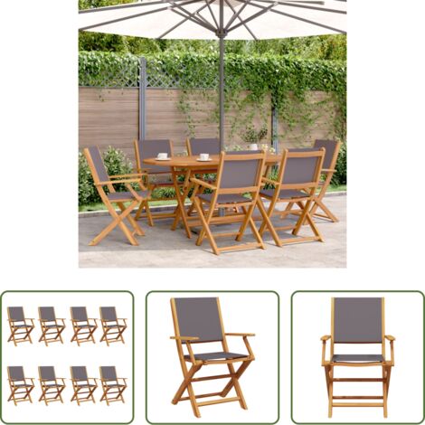 vidaXL Sedie da esterno -  Sedie Giardino Pieghevoli 8pz Antracite Tessuto Legno Massello
