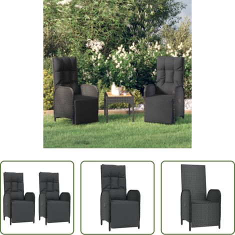 vidaXL Sedie da esterno -  Sedie Reclinabili da Esterno con Cuscini 2 pz Polyrattan Nere