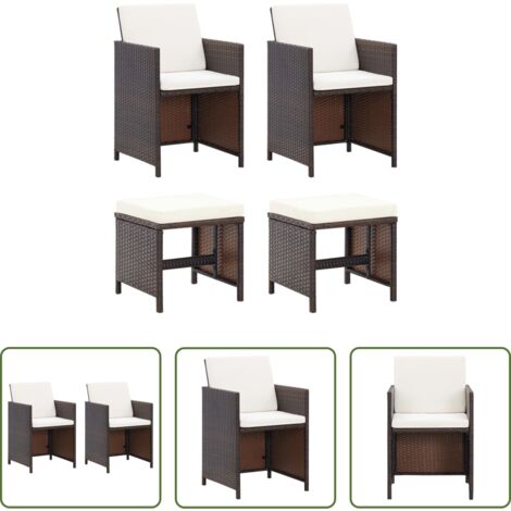 vidaXL Sedie da esterno -  Set Sedie da Giardino e Poggiapiedi 4 pz in Polyrattan Marrone