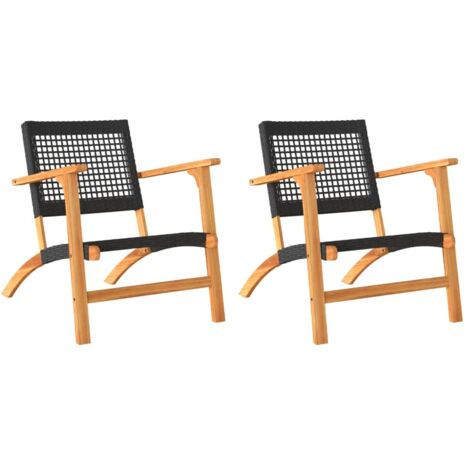 vidaXL Sedie da Giardino 2pz Nere in Polyrattan e Legno di Acacia