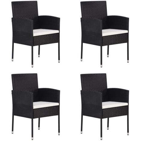 vidaXL Sedie da Giardino con Cuscini Bianco Crema 4pz Nere Polyrattan