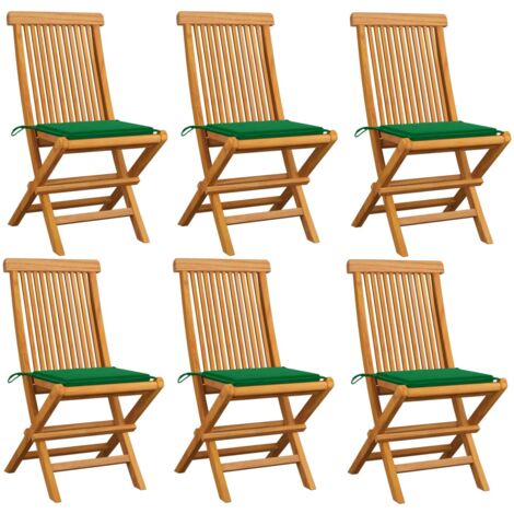 vidaXL Sedie da Giardino con Cuscini Verdi 6 pz in Massello di