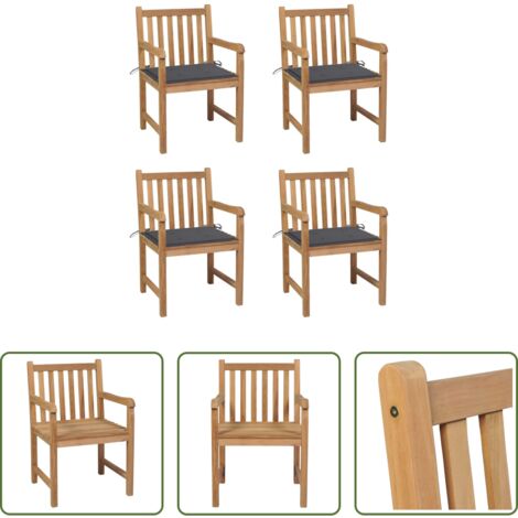 vidaXL Sedie da giardino con cuscino -  Sedie da Giardino 4 pz con Cuscini Antracite Massello di Teak