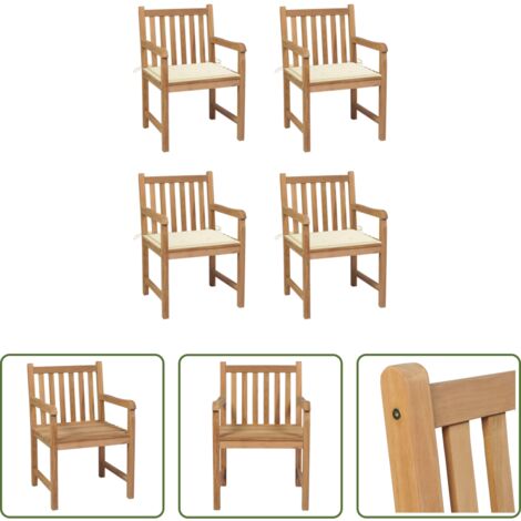 vidaXL Sedie da giardino con cuscino -  Sedie Giardino 4 pz con Cuscini Crema in Massello di Teak