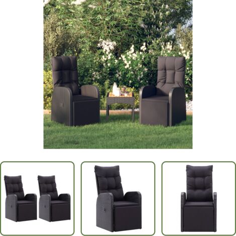 vidaXL Sedie da giardino con cuscino -  Sedie Reclinabili da Giardino con Cuscini 2pz Nero Polyrattan