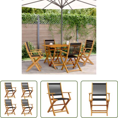 vidaXL Sedie da giardino in acacia -  Sedie da Giardino Pieghevoli 4pz Nere Legno Massello di Acacia