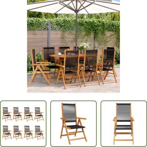 vidaXL Sedie da giardino in acacia -  Sedie da Giardino Reclinabili 8pz Nere Legno Massello di Acacia