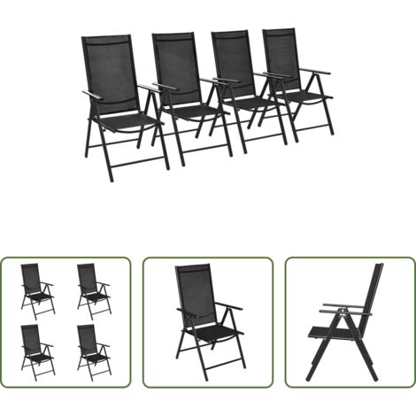 vidaXL Sedie da giardino in alluminio -  Sedie da Giardino Pieghevoli 4 pz in Alluminio e Textilene Nere