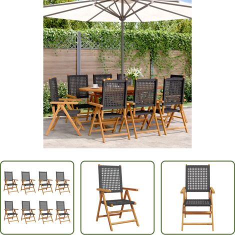 vidaXL Sedie da giardino in rattan -  Sedie Giardino Reclinabili 8pz Nere Polyrattan e Legno Massello