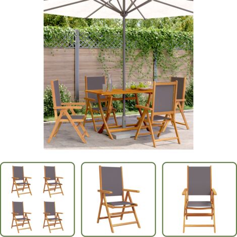 vidaXL Sedie da giardino in tessuto -  Sedie Giardino Reclinabili 4pz Antracite Tessuto Legno Massello