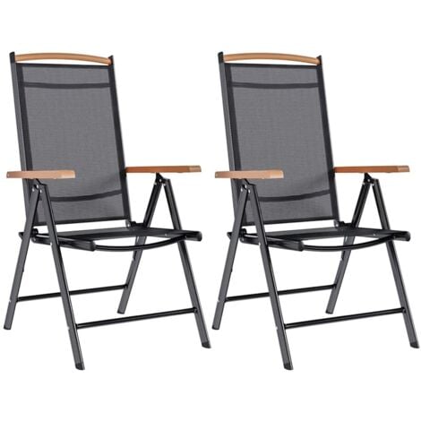 vidaXL Sedie da Giardino Pieghevoli 2 pz in Alluminio e Textilene Nere