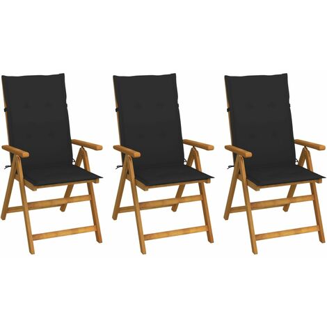 vidaXL Sedie da Giardino Pieghevoli 3 pz con Cuscini Acacia Massello