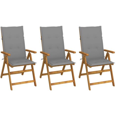 vidaXL Sedie da Giardino Pieghevoli 3pz con Cuscini Acacia Massello