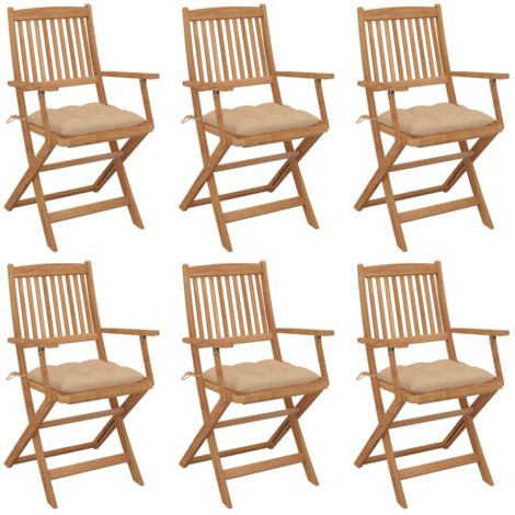 vidaXL Sedie da Giardino Pieghevoli 6 pz con Cuscini Massello Acacia