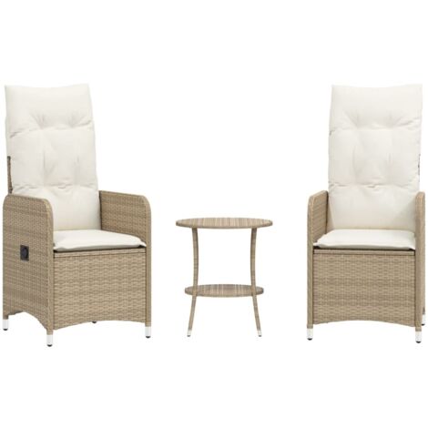 vidaXL Sedie da Giardino Reclinabili 2pz con Tavolino Polyrattan Beige