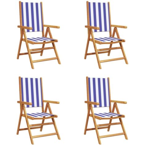 vidaXL Sedie da Giardino Reclinabili 4 pz Blu e Bianco Tessuto e Legno