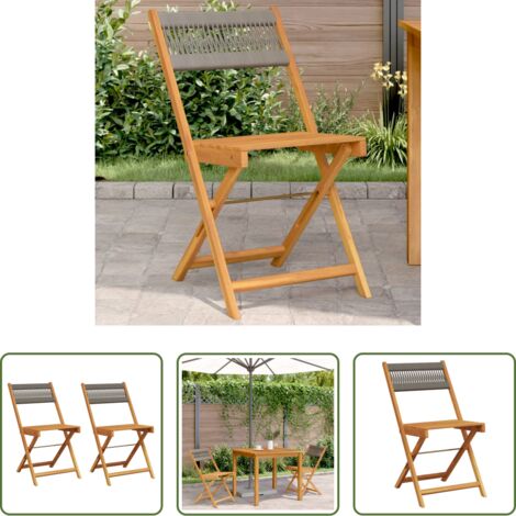 vidaXL Sedie da giardino -  Sedie Bistrò 2pz Grigie in Legno Massello di Acacia e Corda