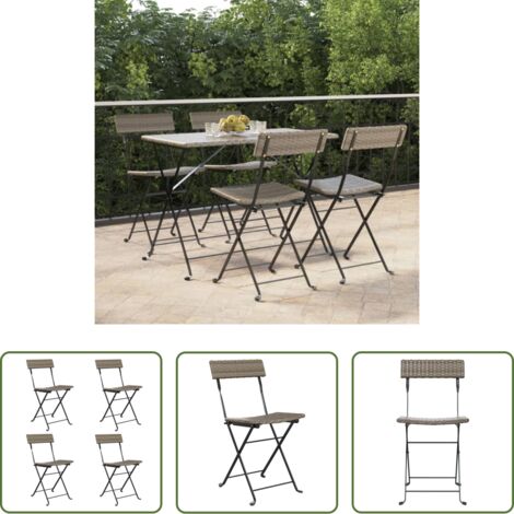 vidaXL Sedie da giardino -  Sedie Pieghevoli da Bistrò 4 pz Grigie Polyrattan e Acciaio