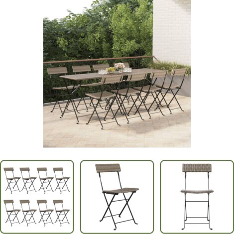 vidaXL Sedie da giardino -  Sedie Pieghevoli da Bistrò 8 pz Grigie Polyrattan e Acciaio