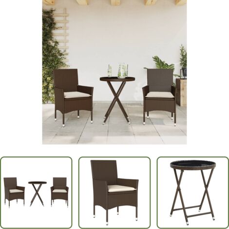 vidaXL Sedie da giardino -  Set Bistrò 3 pz con Cuscini Marrone Polyrattan e Vetro