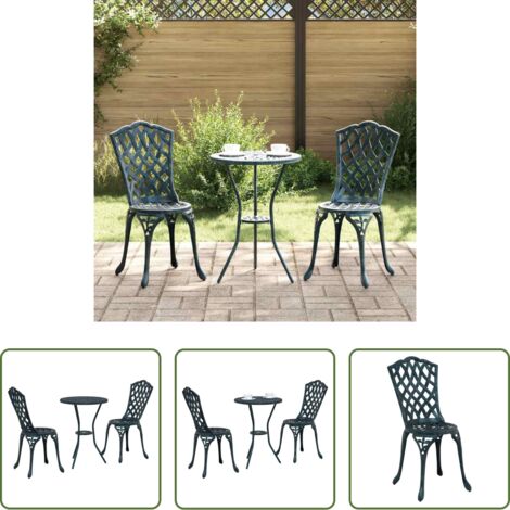 vidaXL Sedie da giardino -  Set Bistro da Giardino 3 pcs Verde Alluminio