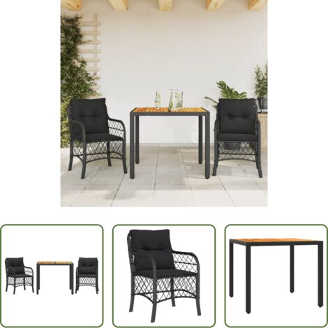 vidaXL Sedie da giardino -  Set da Bistrò 3 pz con Cuscini Nero in Polyrattan