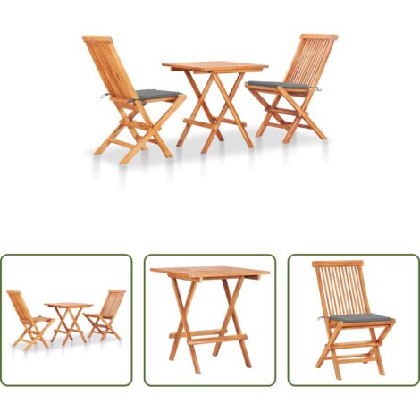 vidaXL Sedie da giardino -  Set da Bistrot 3 pz con Cuscini Grigi in Legno Massello di Teak